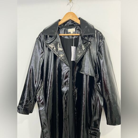 NEW Torn by Ronny Kobo Regina Patent Leather Black Trench Coat Medium Matrix - Picture 4 of 13